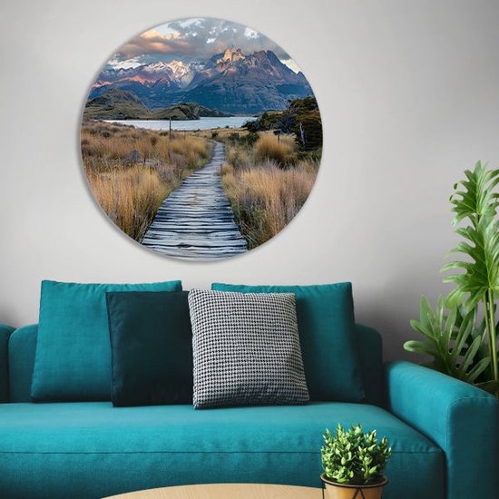 Cercle mural paysage - Panneau mural nature - Cercle mural Montagnes - Décoration murale classique - Tableau - Décoration murale salon cercle mural forex 80x80 cm