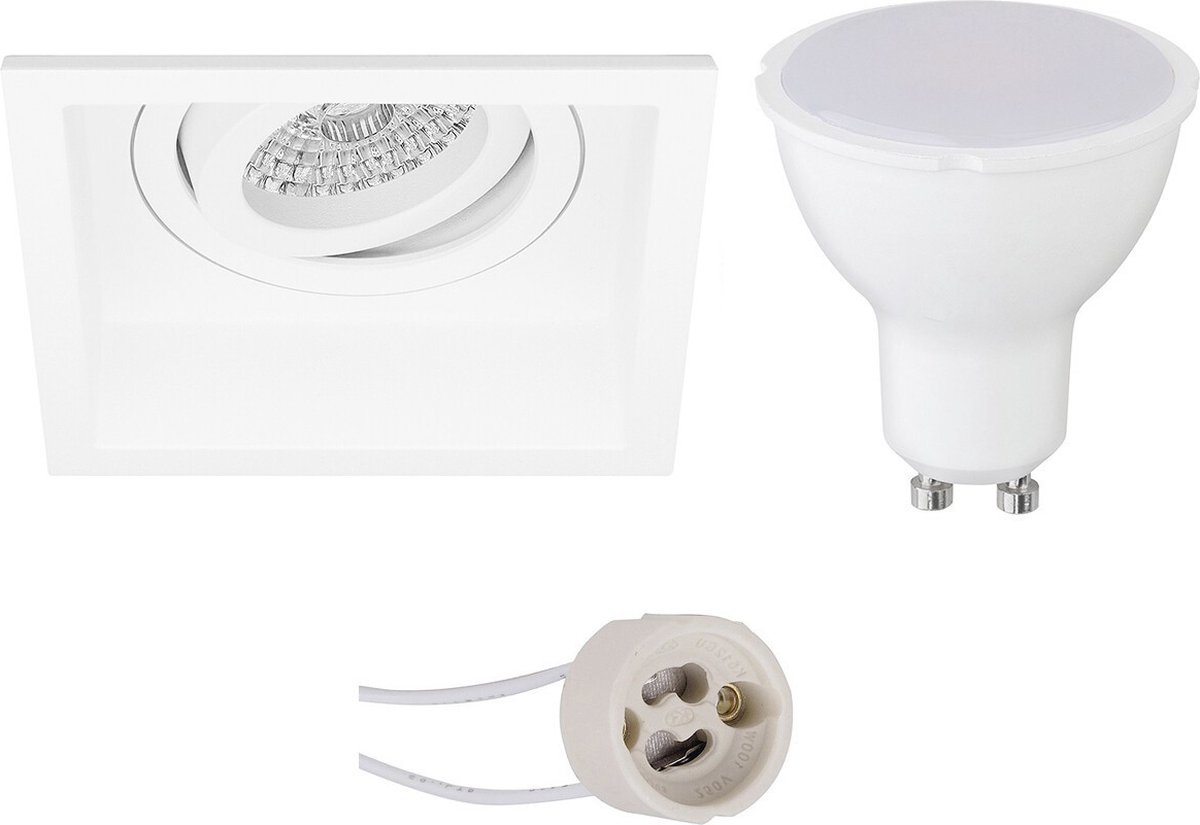 LED Spot Set - Pragmi Domy Pro - GU10 Fitting - Inbouw Vierkant - Mat Wit - 4W - Warm Wit 3000K - Verdiept - Kantelbaar - 105mm