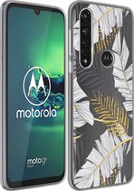 iMoshion Design voor de Motorola Moto G8 Power hoesje - Bladeren - Zwart / Goud