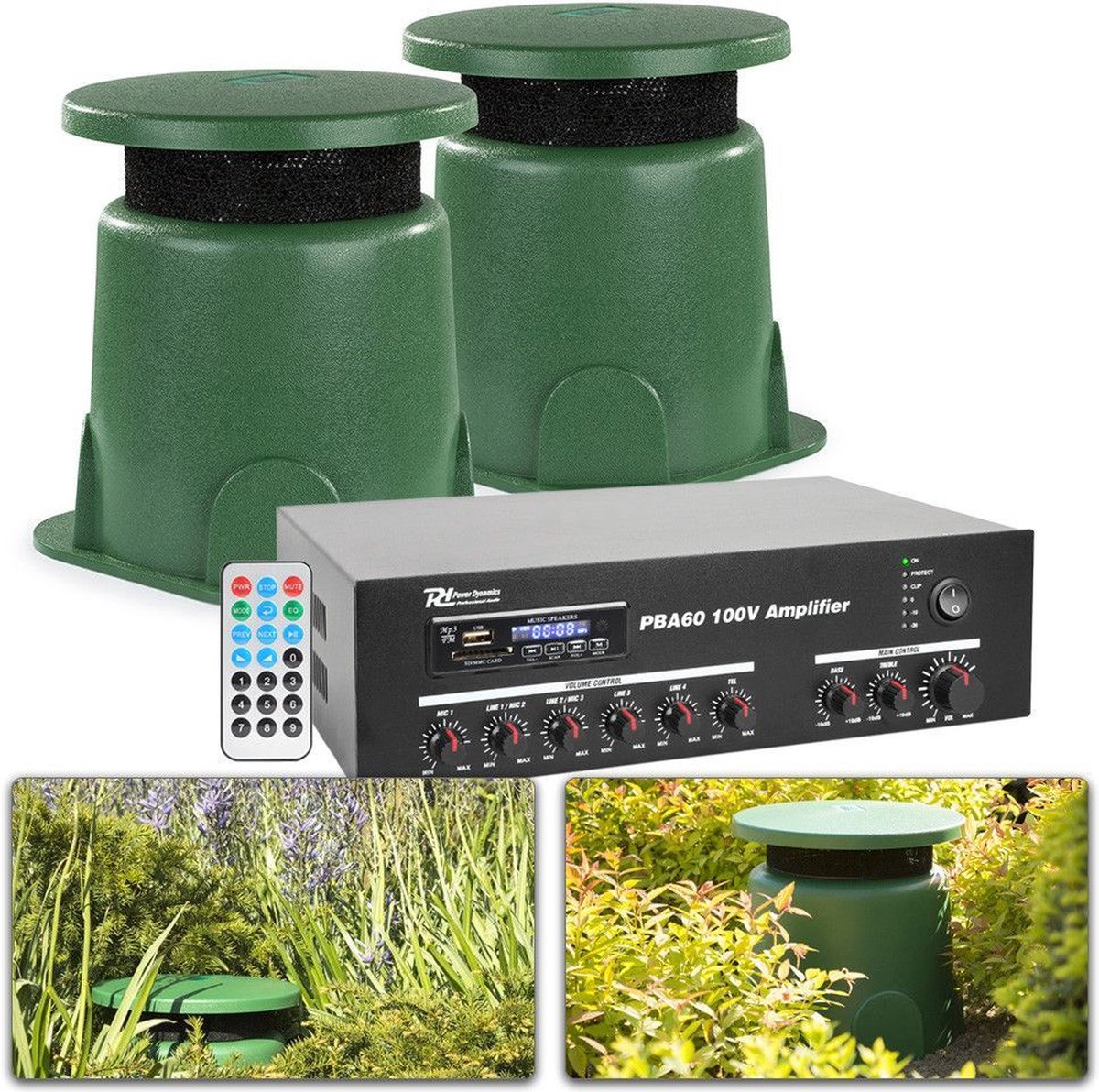 Tuin of terras geluidsinstallatie met twee weerbestendige speakers