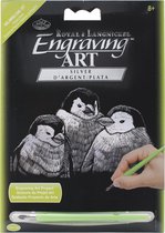 Engraving Art - Graveer kunst Kraskaarten - Kraskaart Zilver – Pinguins - 17.8CM X 12.8CM