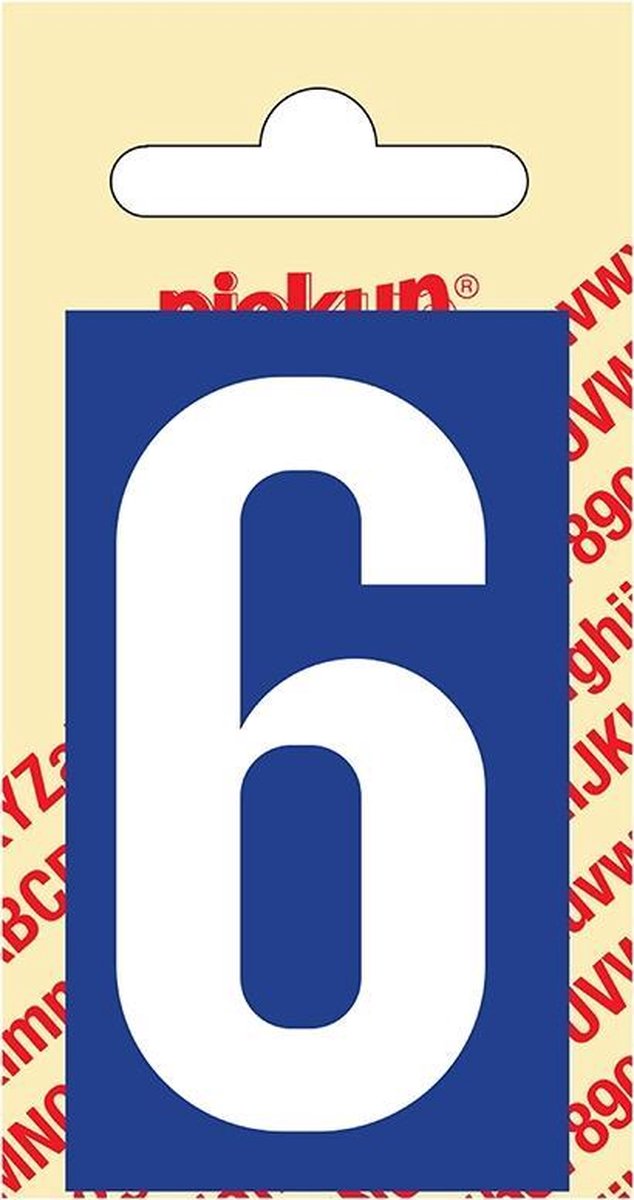 Pickup Plakcijfer kunststof 60 mm - blauw met wit 6 Nobel mono bordje