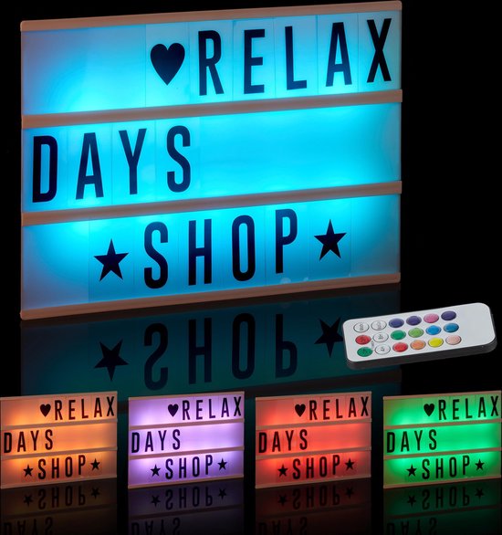 Relaxdays lightbox met kleurverandering - 85 letters en symbolen - lichtbak met letters