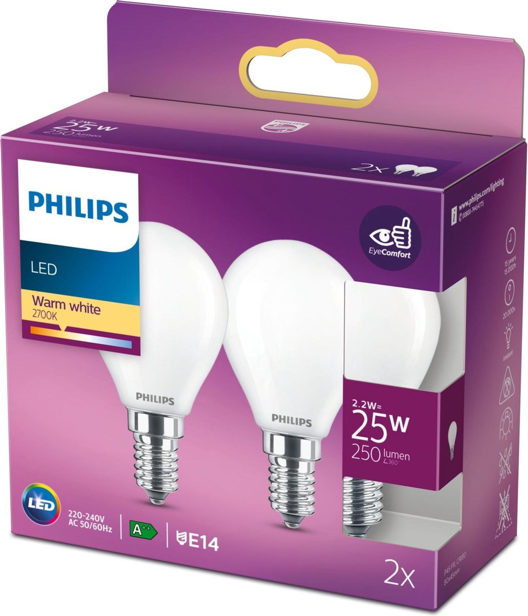 Ampoule goutte LED E14 2,2 W, blanc chaud, 250 lm