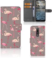 Hoesje met naam Nokia 2.4 Wallet Book Case Flamingo