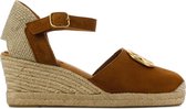 Unisa Vrouwen Suède   Espadrilles / Damesschoenen - Plateauhak - Gesp sluiting -  Caspe sue - Cognac - maat 38