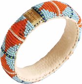 Return to Sender Armband - Beaded bracelet slim Licht blauw / oranje - Skai (leer) met kralen - Blauw; Oranje