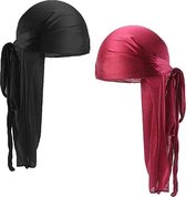 Durag - Silky 360 Wave Cap -  uniseks -  2 stuks - met extra lange staart en brede bandjes