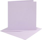 Kaarten en enveloppen. afmeting kaart 15.2x15.2 cm. afmeting envelop 16x16 cm. 210 gr. lichtpaars. 4 set/ 1 doos