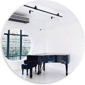 Forex Wandcirkel - Piano in Witte Ruimte - 60x60cm Foto op Wandcirkel (met ophangsysteem)