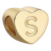 Tracelet - Zilveren bedels - Bedel hart letter S | Goudkleurig 925 Sterling Zilver - Pandora compatible - Met 925 Zilver Certificaat - In Leuke cadeauverpakking - Valentijn tip
