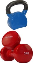 Tunturi - Fitness Set - Vinyl Dumbbell 2 x 3 kg - Kettlebell 12 kg