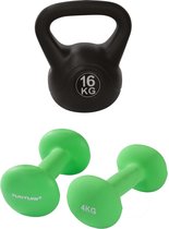 Tunturi - Fitness Set - Neopreen Dumbbellset 2 x 4 kg - Kettlebell 16 kg