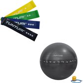 Tunturi - Fitness Set - Weerstandsbanden 4 stuks - Gymball Zwart met Anti Burst 65 cm