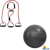 Tunturi - Fitness Set - Tubing Set Rood - Gymball Zwart met Anti Burst 65 cm