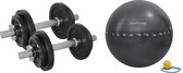 Tunturi - Fitness Set - Halterset 20 kg incl 2 Dumbbellstangen  - Gymball Zwart met Anti Burst 65 cm