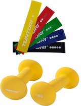 Tunturi - Fitness Set - Neopreen Dumbbellset 2 x 1,5 kg  - Weerstandsbanden 5 stuks
