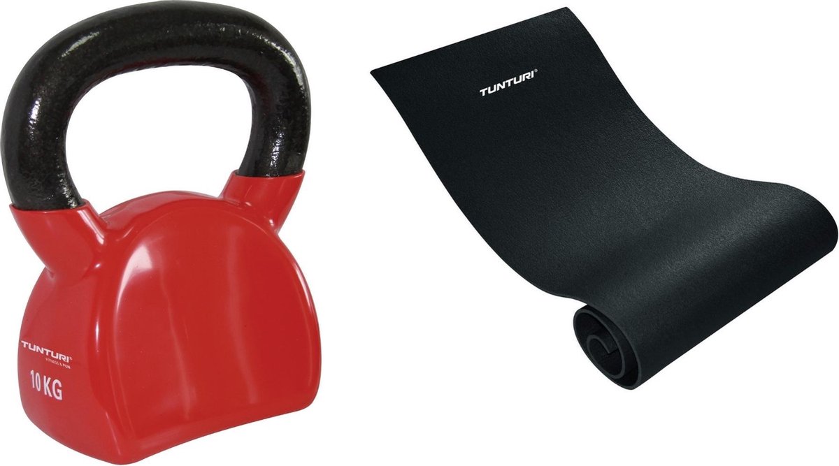 Tunturi - Fitness Set - Fitnessmat 160 x 60 x 0,7 cm - Kettlebell 10 kg