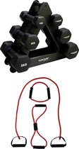 Tunturi - Fitness Set - Dumbbell Opbergrek incl 2x 1 t/m 3 dumbbells  - Tubing Set Rood