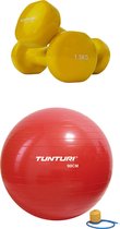 Tunturi - Fitness Set - Vinyl Dumbbell 2 x 1,5 kg  - Gymball Rood 90 cm