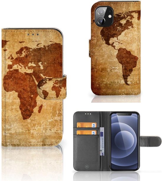 Telefoonhoesje Apple iPhone 12 Mini Wallet Bookcase Wereldkaart | bol.com