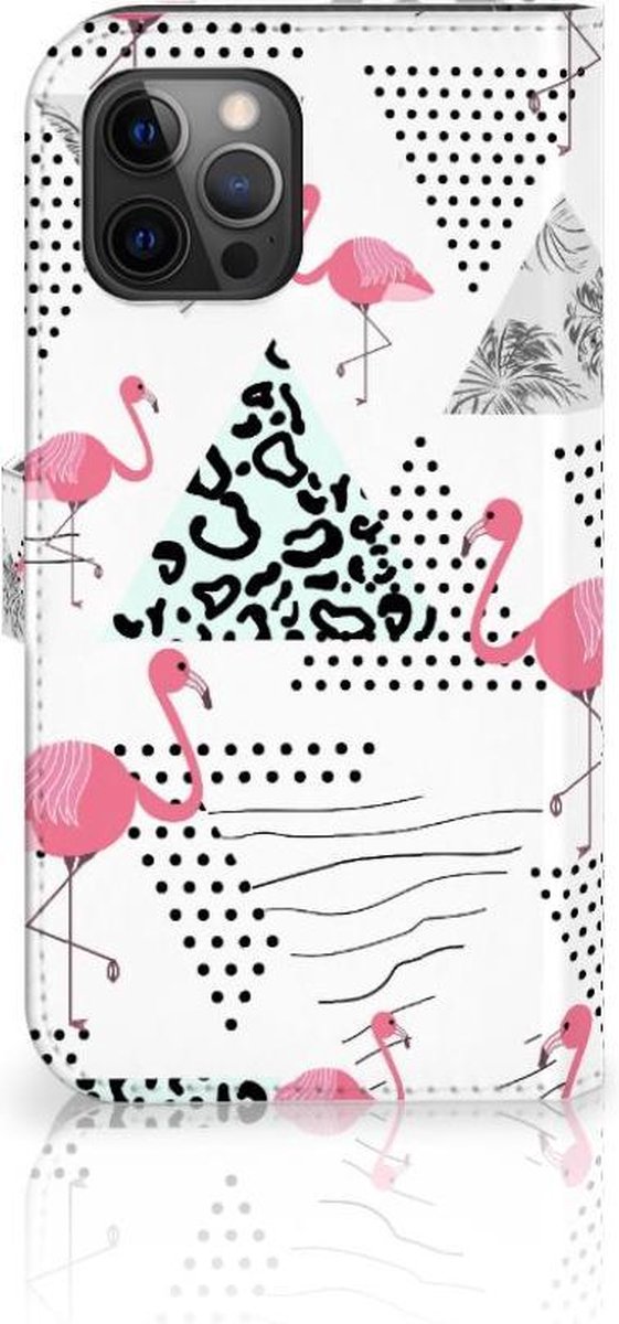 Boekhoesje voor Apple iPhone 12 Pro Max Telefoonhoesje met Pasjes Flamingo Triangle