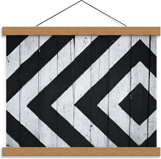Schoolplaat – Zwart - Wit Patroon op Hout - 40x30cm Foto op Textielposter (Wanddecoratie op Schoolplaat)