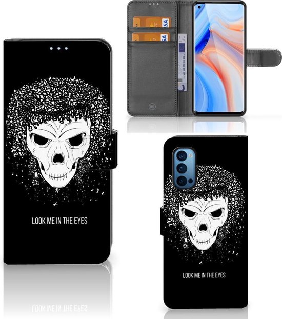 PU Cuir Premium Flip Case pour OPPO Reno 4 Pro 5G Coque Téléphone Crâne Cheveux