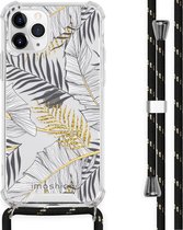 iMoshion Design hoesje met koord voor de iPhone 11 Pro - Bladeren - Zwart / Goud