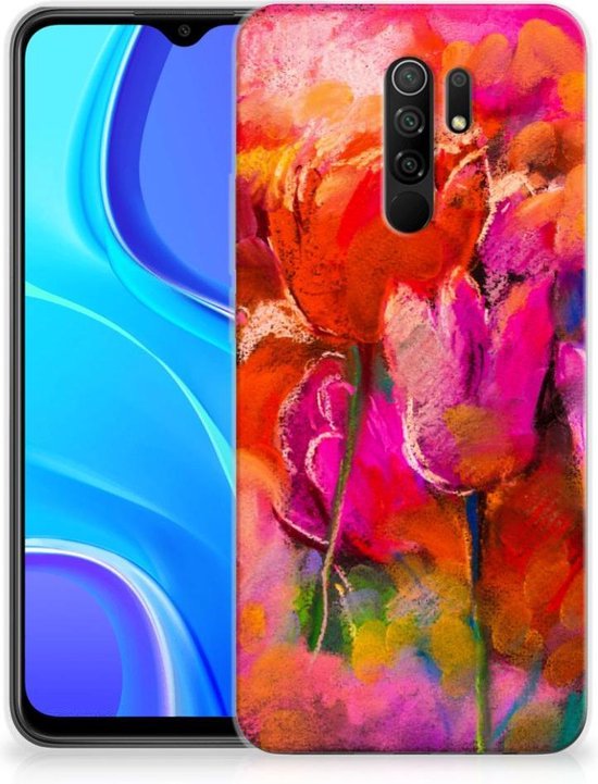 Protection Housse pour Xiaomi Redmi 9 Coque Téléphone Tulipes