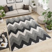 Tapiso Maroko Vloerkleed Woonkamer Slaapkamer Modern Zwart Grijs Creme Zigzag Interieur Top Design Praktisch Duurzaam Hoogwaardig Tapijt Maat -  160 x 220 cm