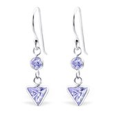 Oorhangers-925 zilver-zirkonia-rond-driehoek-8x15mm-lila