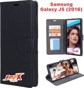 EmpX.nl Galaxy J5 (2016) Zwart Boekhoesje | Portemonnee Book Case voor Samsung Galaxy J5 (2016) Zwart | Flip Cover Hoesje | Met Multi Stand Functie | Kaarthouder Card Case Galaxy J5 (2016) Zw