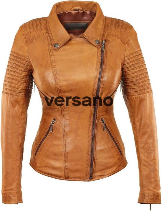 Versano Utah Leather Ladies Biker Jacket Veste Femme XXL - Cognac