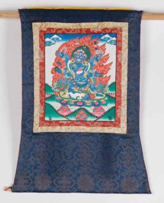 Fine Asianliving Antieke Tibetaanse Thangka Mahakala Handgeschilderd en Geborduurd