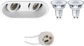 LED Spot Set - Pragmi Zano Pro - GU10 Fitting - Inbouw Ovaal Dubbel - Mat Wit - Kantelbaar - 185x93mm - Philips - CorePro 827 36D - 5W - Warm Wit 2700K - Dimbaar