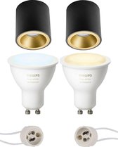 Pragmi Cliron Pro - Opbouw Rond - Mat Zwart/Goud - Verdiept - Ø90mm - Philips Hue - Opbouwspot Set GU10 - White Ambiance - Bluetooth