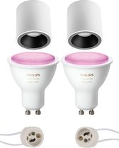 Pragmi Cliron Pro - Opbouw Rond - Mat Wit/Zwart - Verdiept - Ø90mm - Philips Hue - Opbouwspot Set GU10 - White and Color Ambiance - Bluetooth - BES LED