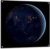 Tuinposter – Lichtjes op de Wereldbol - 100x100cm Foto op Tuinposter  (wanddecoratie voor buiten en binnen)
