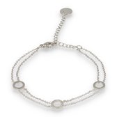 My Bendel zilveren dubbele armband met cirkels - Dubbele zilveren schakelarmband met drie cirkels - Met luxe cadeauverpakking