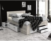 UDINE Eigentijds bed voor volwassenen met essen eiken en mat wit decor - B 140 x L 200 cm