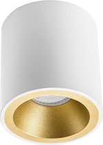 Opbouwspot GU10 - Pragmi Cliron Pro - Opbouw Rond - Mat Wit/Goud - Aluminium - Verdiept - Ø90mm - BSE