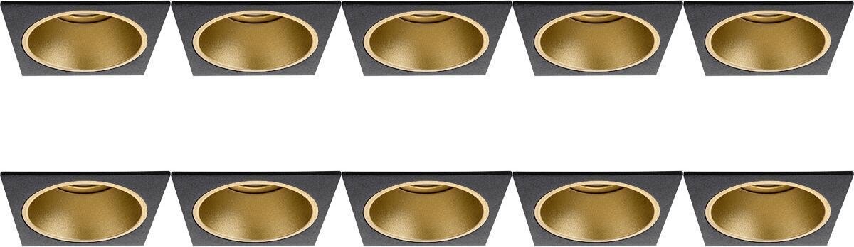 Spot Armatuur 10 Pack - Pragmi Minko Pro - GU10 Inbouwspot - Vierkant - Zwart/Goud - Alumi