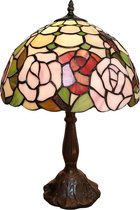 LumiLamp Tiffany Tafellamp 31*31*47 cm Roze Groen Kunststof Glas Roos Tiffany Bureaulamp Tiffany Lampen Glas in Lood