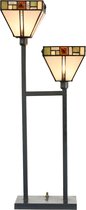 LumiLamp Tiffany Tafellamp 28*15*70 cm E14/max 2*40W Beige, Groen Glas in lood Art Deco Tiffany Bureaulamp Tiffany Lampen