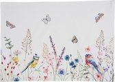 Clayre & Eef Placemats Set van 6 48*33 cm Wit, Roze, Blauw 100% Katoen Rechthoek Vogels en Bloemen Tafelmat