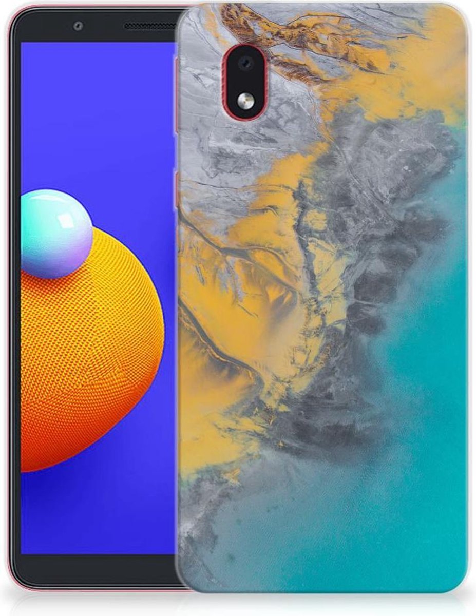Samsung Galaxy A01 Core TPU Siliconen Hoesje Marble Blue Gold