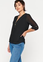 LOLALIZA Blouse met driekwartsmouw en rits - Zwart - Maat 34