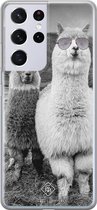Samsung S21 Ultra hoesje siliconen - Lama cool hipster | Samsung Galaxy S21 Ultra case | grijs | TPU backcover transparant