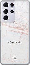 Samsung S21 Ultra hoesje siliconen - C'est la vie | Samsung Galaxy S21 Ultra case | Bruin/beige | TPU backcover transparant